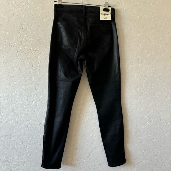 L’AGENCE Black Piper High Rise Skinny Jeans Noir Coated Size 26 - Picture 12 of 16